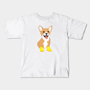 Corgi with yellow boots Kids T-Shirt